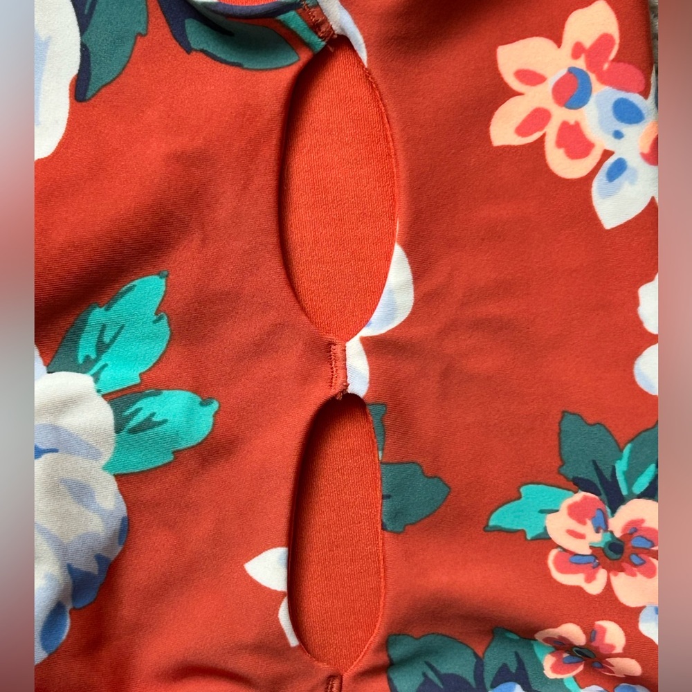 Aerie Orange Tropical Print Cutout Side One Piece Swimsuit Size XL - Picture 6 of 7